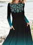 Ethnic Crew Neck Casual Long Sleeve A-Line Dress