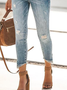 Casual Plain Autumn Micro-Elasticity Regular Fit Standard Straight pants Denim Regular Size Jeans for Women