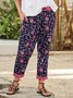 Women Casual Floral Autumn Polyester Natural Daily Elastic Band Ankle Pants Straight pants Casual Pants