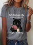 Casual Text Letters Cat Crew Neck Short Sleeve T-Shirt