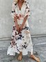 Floral Printed V-neck Casual Half-sleeve Long Dresses