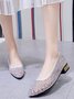 Hollow Mesh Lace Breathable Pointed Toe Chunky Heel Shoes