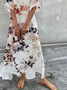 Floral Printed V-neck Casual Half-sleeve Long Dresses