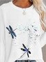 Casual Dragonfly Crew Neck Loose Long sleeve T-Shirt