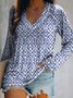 Casual V Neck Geometric Printed T-Shirt