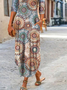 Women Geometric Casual Autumn V neck Daily Long 1 * Dress Regular Regular Size Dress