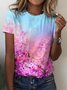 Casual Floral Summer Lightweight Micro-Elasticity Jersey Short sleeve Crew Neck H-Line T-shirt for Women