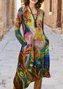 Women Vintage Ethnic Autumn Lightweight Daily Jersey 1 * Dress Long sleeve Regular Size Dress