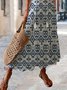 Women Casual Ethnic Autumn V neck Tassel Natural Lightweight A-Line Regular Size Dresses