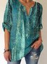 Casual Ethnic Autumn V neck Lightweight Daily Loose H-Line Regular Size Tops for Women