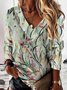 Casual Floral Autumn V neck Daily Loose Jersey Regular H-Line Sweatshirt for Women