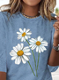Women Casual Floral Autumn Loose Jersey Standard Regular H-Line Regular Size T-shirt
