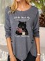 Women Casual Autumn Cat V neck Vacation Loose Jersey Standard H-Line T-shirt