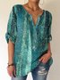 Casual Ethnic Autumn V neck Lightweight Daily Loose H-Line Regular Size Tops for Women