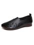 Women Vintage Plain All Season Non-Slip Hollow out Round Toe PU Slip On Deep Mouth Shoes Flats