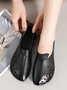 Women Vintage Plain All Season Non-Slip Hollow out Round Toe PU Slip On Deep Mouth Shoes Flats
