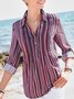 Striped Casual Autumn Polyester Best Sell Long sleeve Mid-long Shirt Collar Regular Size Tops for Women