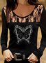 Women Casual Autumn Butterfly Micro-Elasticity Daily Regular Fit Long sleeve Crew Neck Regular Size Tops