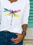 Women Casual Autumn Dragonfly Lightweight Loose Jersey Long sleeve H-Line Regular Size T-shirt