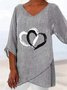 Women Casual Autumn Heart/Cordate Cotton No Elasticity Loose Standard Mid-long Regular Size Tops