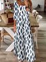 Casual Geometric Printed Square Collar Long Sleeved Dress