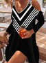 Women Striped Casual Autumn V neck Lightweight Micro-Elasticity Daily Loose Skirt Dresses