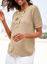 Casual Plain Autumn Knitted Micro-Elasticity Daily Short sleeve Crew Neck Regular Sweater for Women