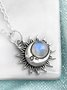 Casual Vintage Moonstone Opal Moon Pendant Necklace