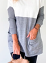 Casual Color Block Autumn Micro-Elasticity Daily Loose Crew Neck Mid-long Regular Tops for Women