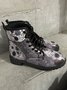 Skull All Season Party Commuting Low Heel PU Pu Lace-Up Height Increasing Boots for Women