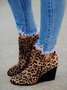 Urban Simple Casual Leopard Print Plain Wedge Ankle Boots