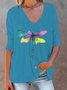 Dragonfly Long Sleeve V Neck Casual T-Shirt