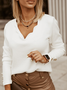 Casual Plain Autumn V neck Jersey Standard Long sleeve Regular H-Line Tops for Women