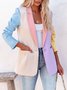 Casual Color Block Autumn Polyester Natural Daily Loose H-Line Regular Size Blazer for Women