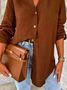 Women Casual Plain Autumn Polyester Micro-Elasticity Daily Loose Regular Shirt Collar Blouse