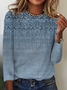 Vintage Printed Crew Neck Long Sleeve Casual Loose T-Shirt