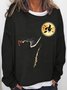 Womens Cat Catching The Moon Funny Cat Halloween Crew Neck Sweatshirt
