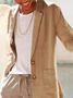 Women Casual Plain Autumn Linen Natural Long sleeve Lapel Collar Regular H-Line Blazer