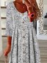 Heart 3/4 Sleeve V Neck Buttoned Casual Dress