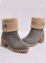 zolucky Women Warm Large Size Fur Lining Square Heels Snow Boots