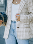 Women Casual Plaid Autumn No Elasticity Daily Long sleeve Shawl Collar Regular H-Line Blazer