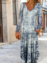 Abstract Geometric Print V-neck Long Sleeve Jersey Long Dress
