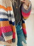 Women Casual Color Block Winter Loose Standard Long sleeve Wool/Knitting Medium Elasticity Regular Size Sweater
