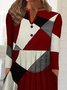 Color Block Geometric Long Sleeve Buttoned Notched Casual Dresses