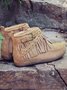 Vintage Fringe Studded Flat Round Toe Buckle Booties