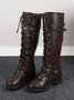 Vintage Rider Boots Chunky Heel Flat Round Toe Buckle Riding Boots