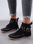 Vintage Fringe Studded Flat Round Toe Buckle Booties