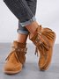 Vintage Fringe Studded Flat Round Toe Buckle Booties