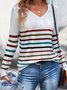 Casual Stripe Printed Jersey V Neck T-Shirt