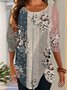 Casual Floral Long Sleeve Crew Neck Printed Tops TUNIC